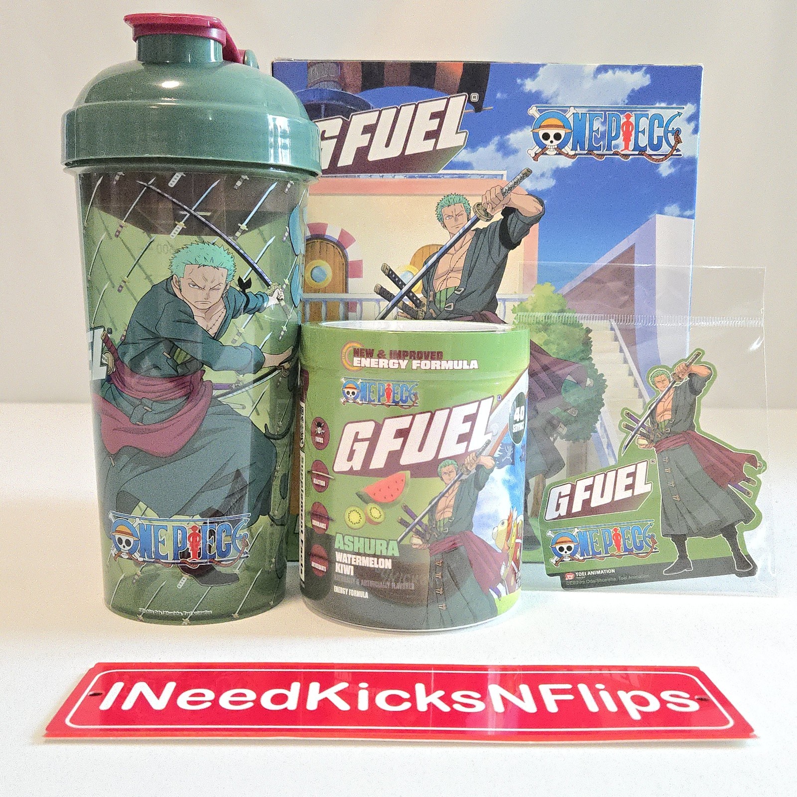Gfuel x One Piece Zoro Ashura Collector's Box - Shaker Cup Energy Powder Sticker