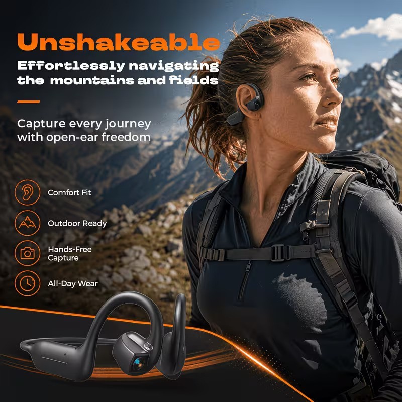 AI Smart Camera Open-Ear Bluetooth Earbuds 8MP HD Camera AI Translation Headset