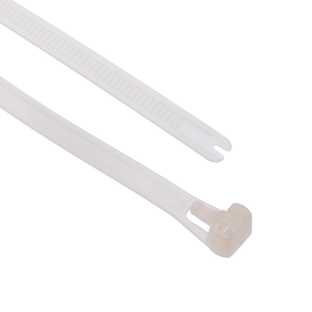 7.6mm Natural White Resealable Zip Cable Tie 370mm - Pack of 100