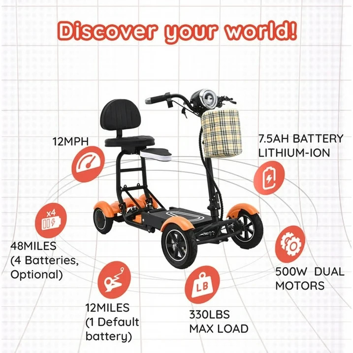 4 Wheel Power Electric Wheelchair Mobility Scooter for Adults & Seniors