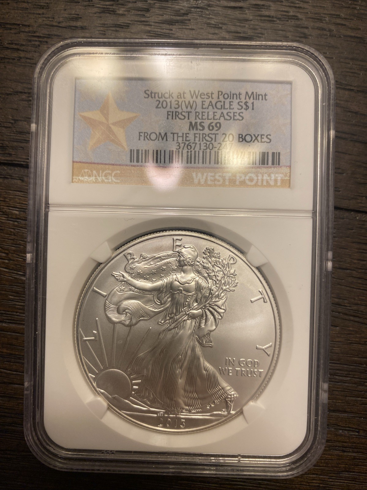 2013 (W) STRUCK AT WEST POINT AMERICAN SILVER EAGLE NGC MS69 1st 20 Boxes