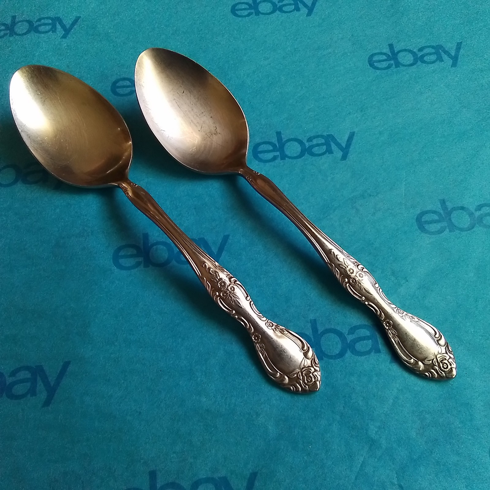 Reed & Barton Rebacraft Candance Andrea Stainless Flatware 2 Serving Spoons VGUC