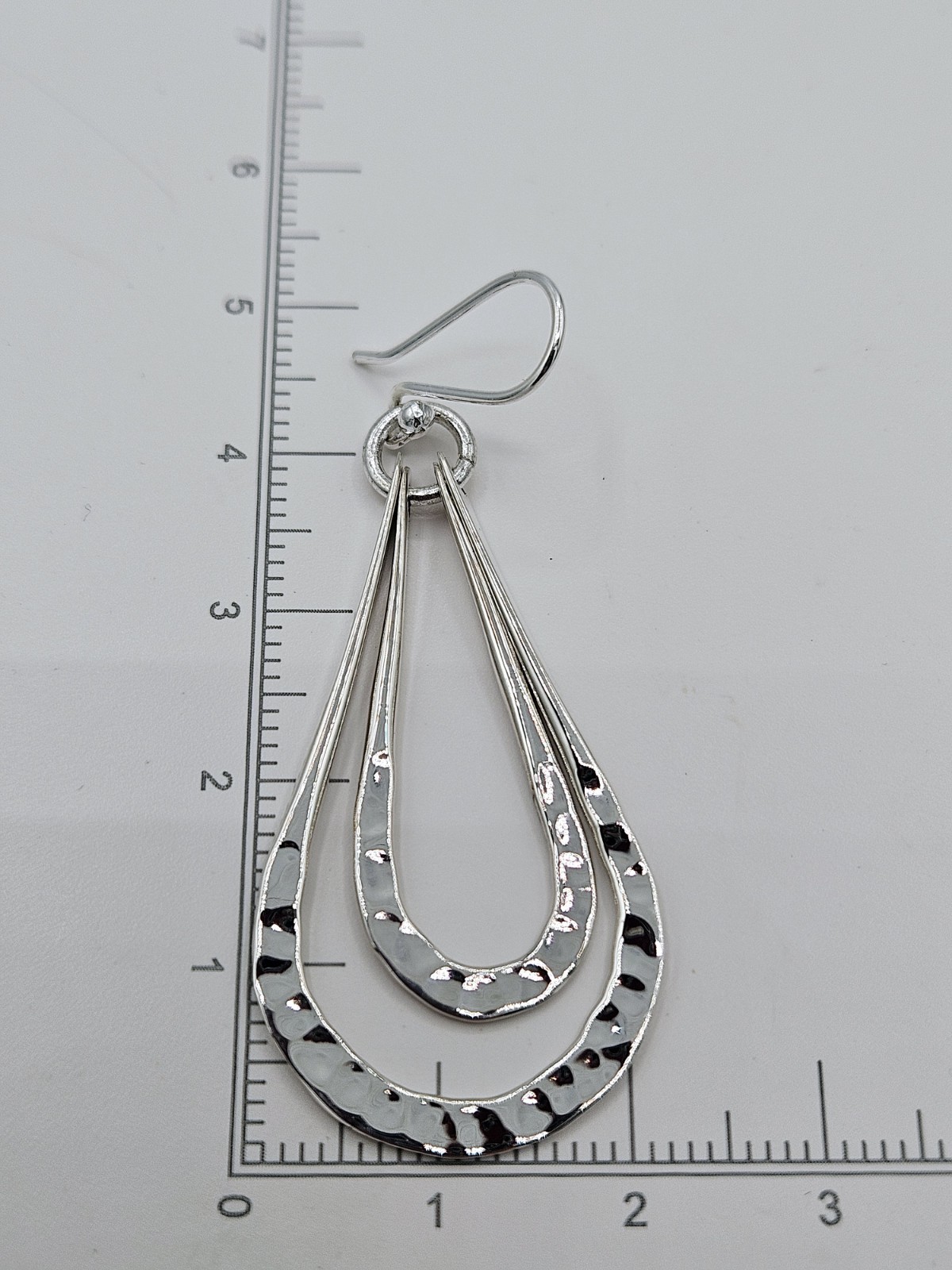 925 Sterling Silver Hammered Teardrop Dangle Earrings Statement 7.2g
