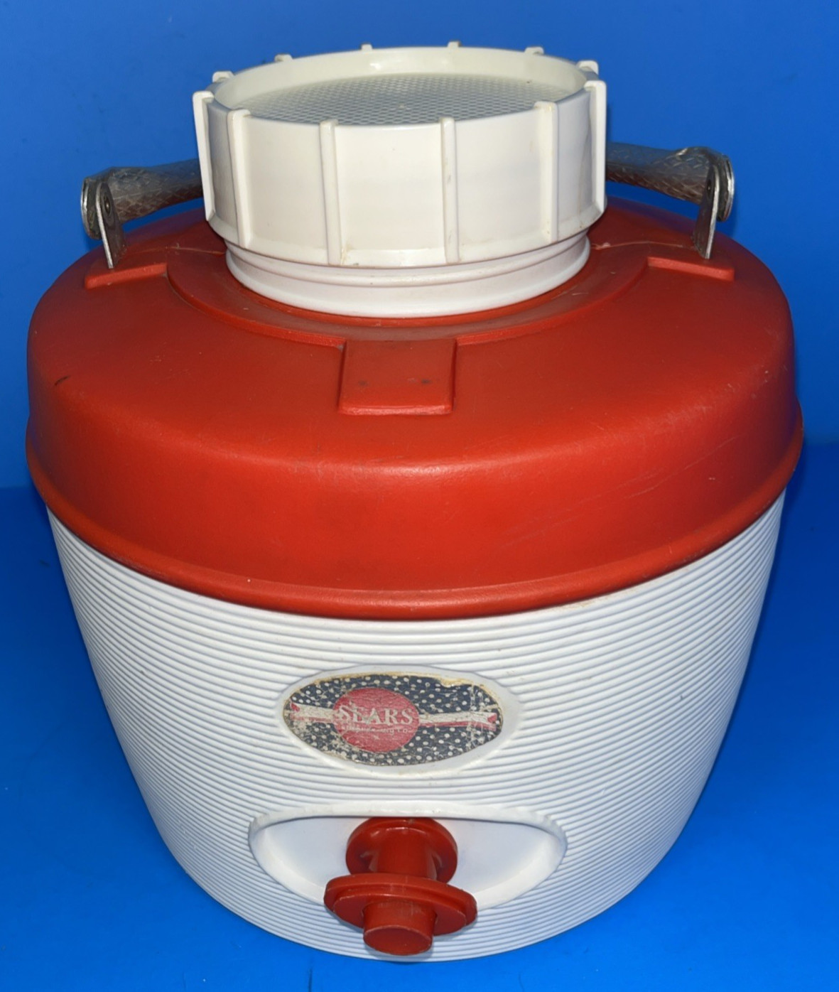 Vintage Poloron Jug Insulated Water Cooler Red White Aluminum Handle Made in USA