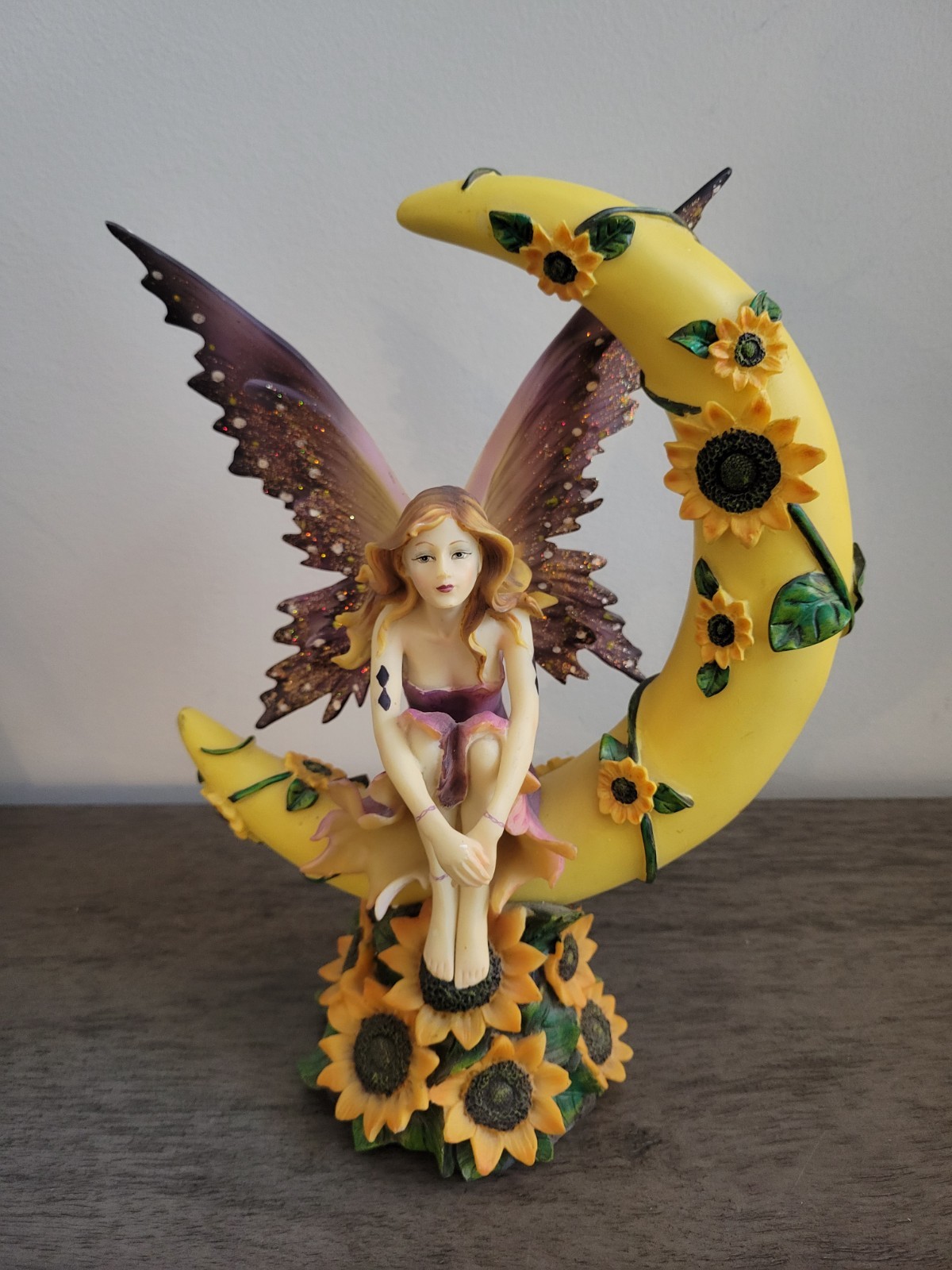 Rare! Diamond Select Fairie Fairy Purple Wings On Quarter Moon 11" Sunflowers