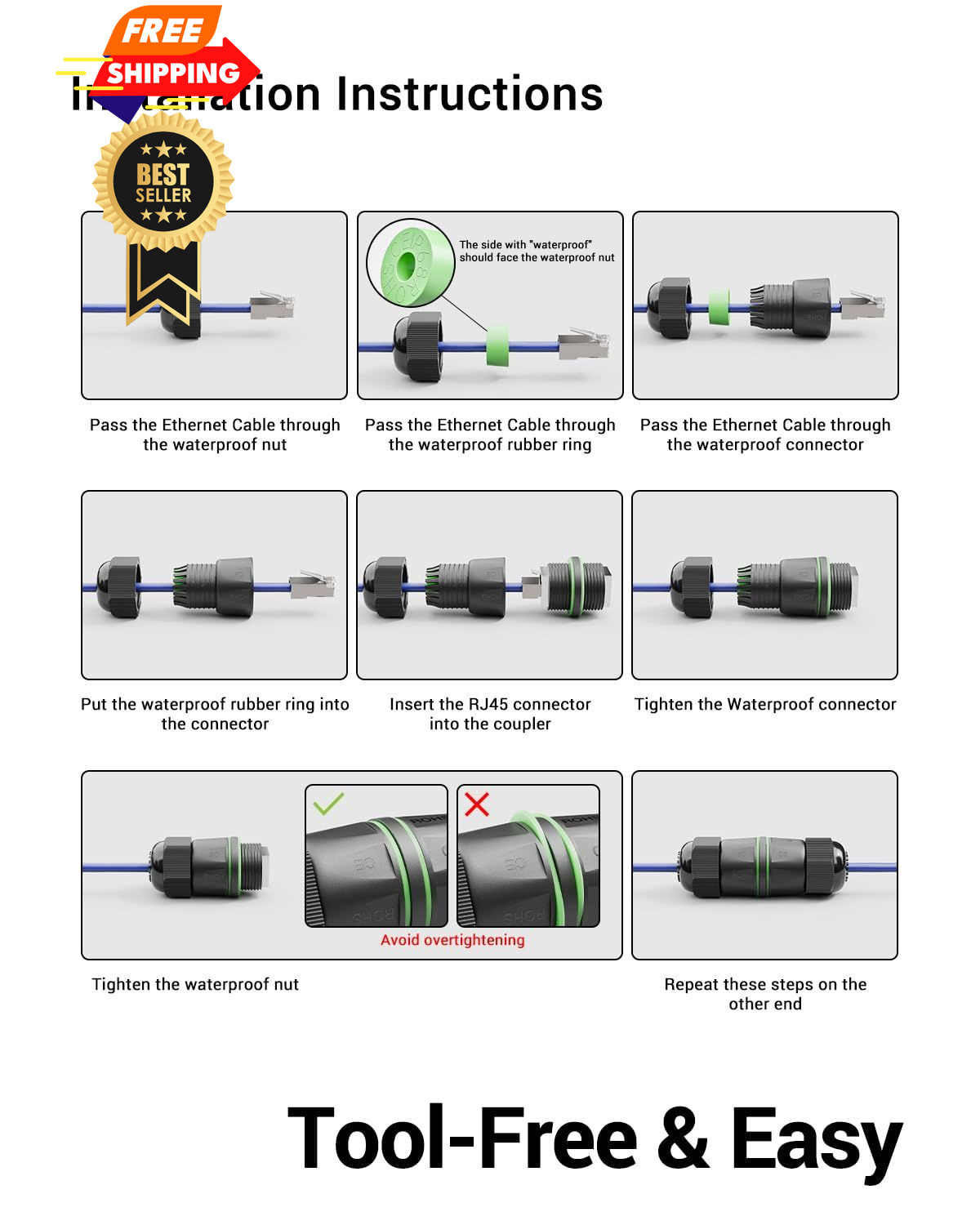 LEENUE Waterproof rj45 Coupler Cat6, IP68 Ethernet Black