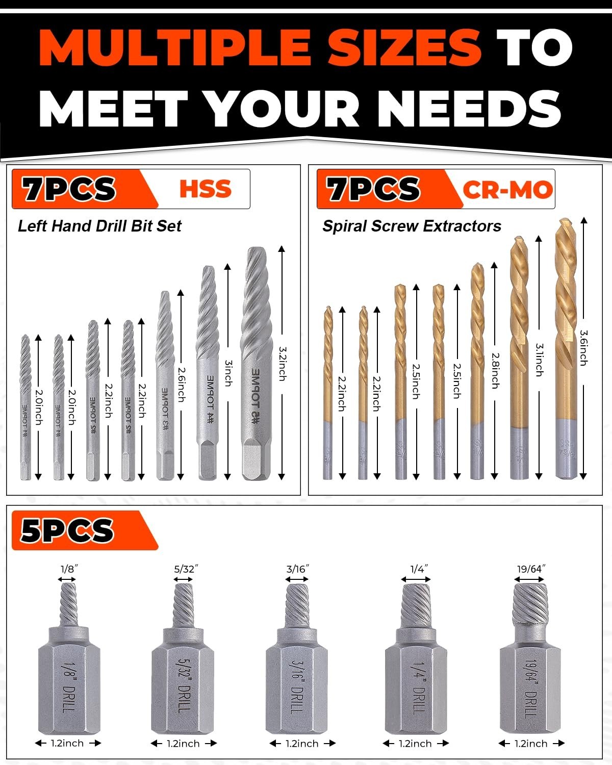 Easy Out Screw Extractor Set w HSS Steel Reverse Drill Bit for Broken Nuts 19PCS