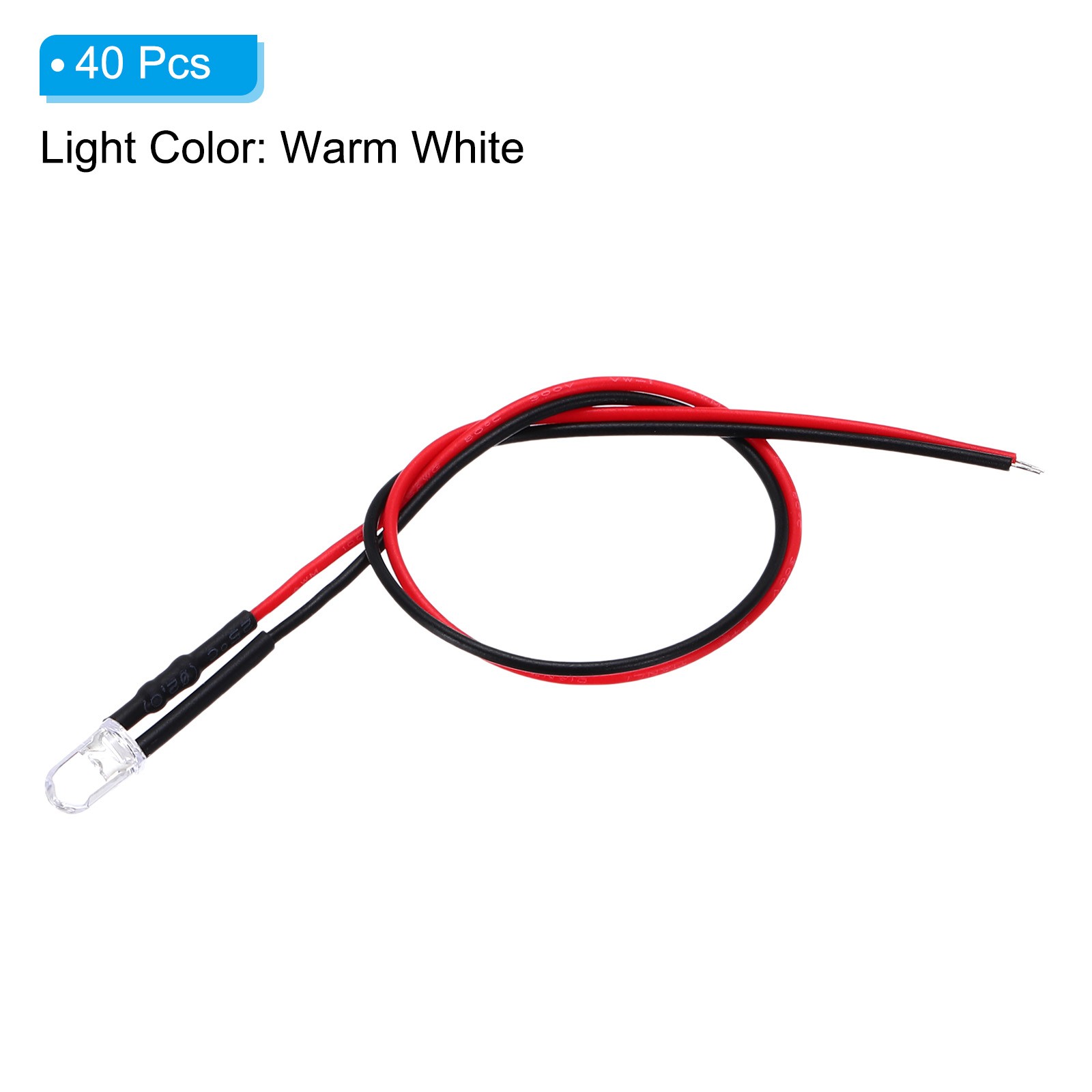 5mm LED Diode Light, 40 Pcs 24V DC, Warm White Light