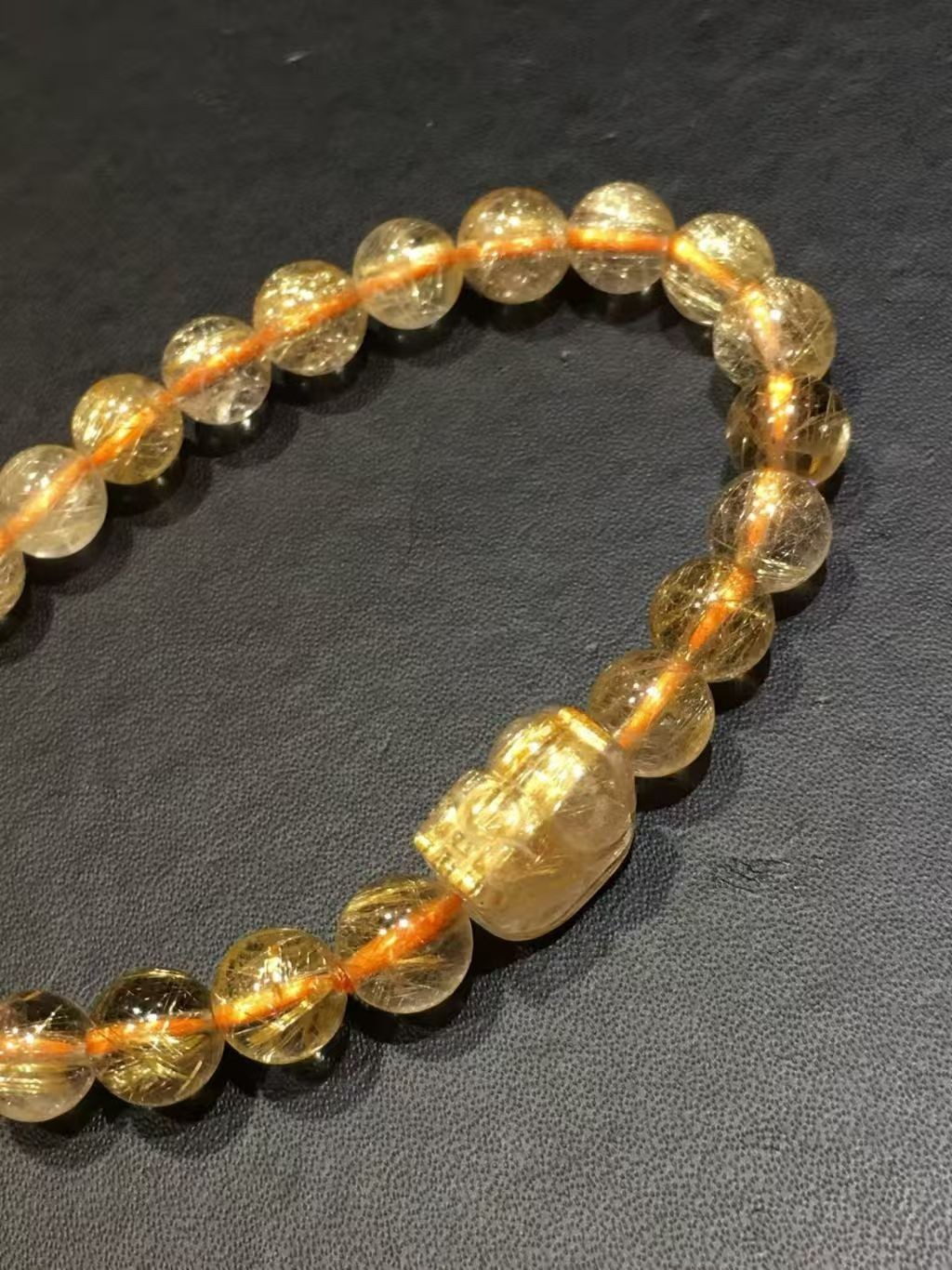 7mm Natural Gold Hair Rutilated Quartz Crystal Round Bead Stretch Bracelet