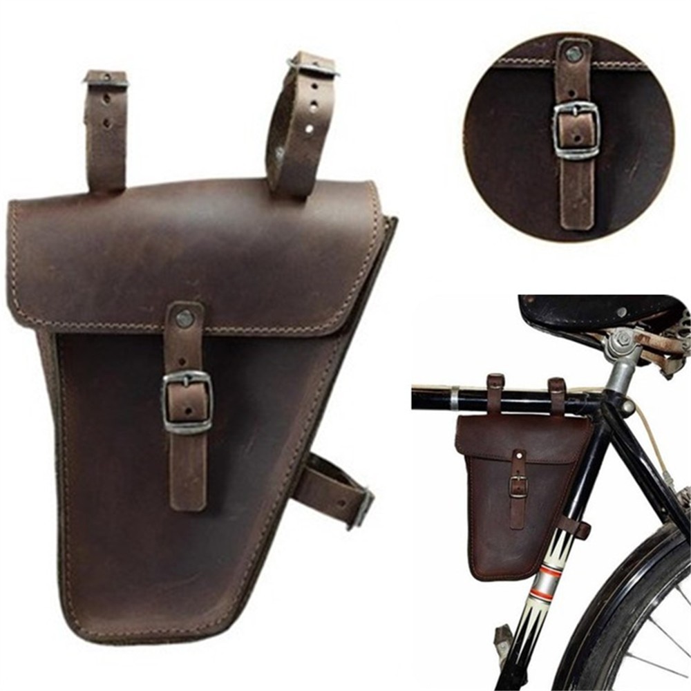 Bike Triangle Bag Frame Bike Bag PU Leather Bicycle Bag Purse for Brown Outdoor