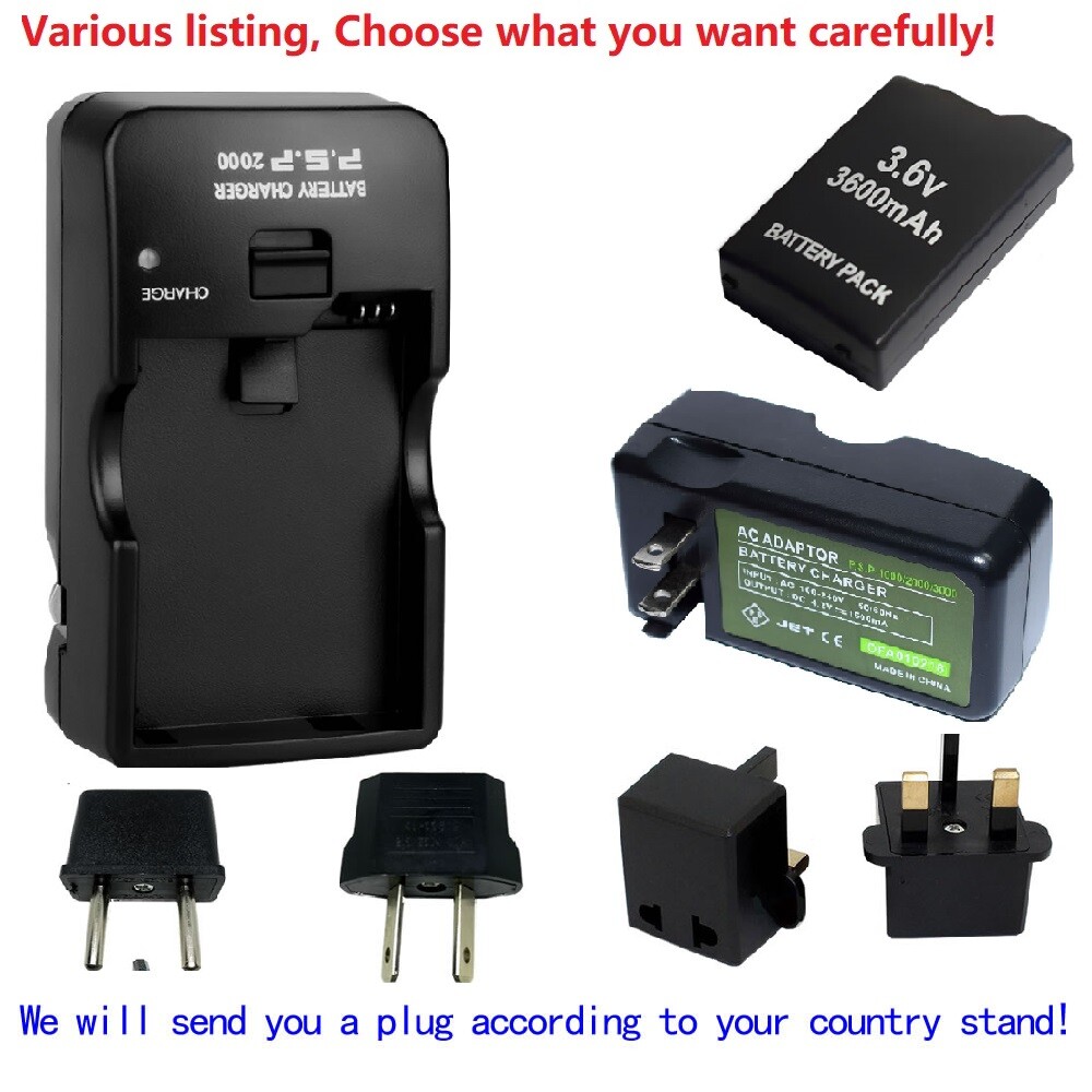 New 3.6V Rechargeable Battery or wall charger for Sony PSP-110 PSP-1001 PSP 1000