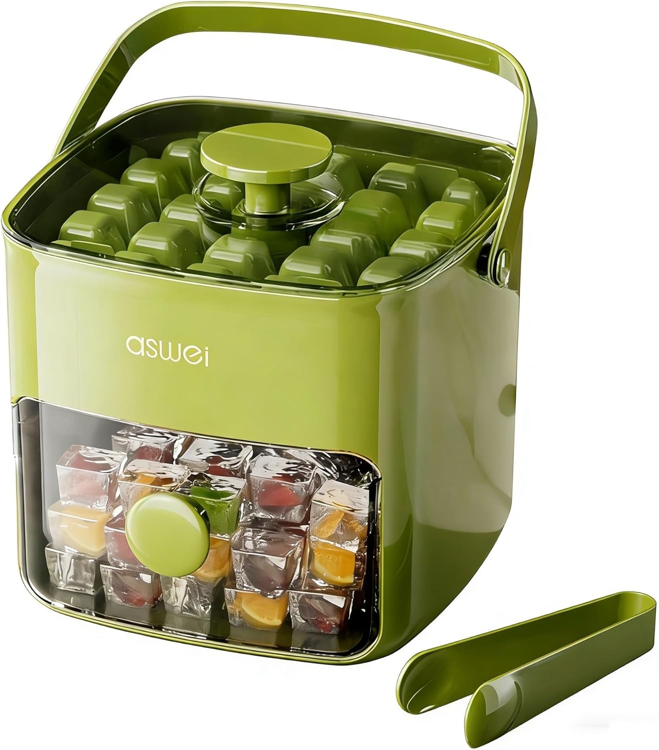 Compact Ice Cube Tray W/ Lid & Bin Mini Press-Type Ice Cube Maker Freezer