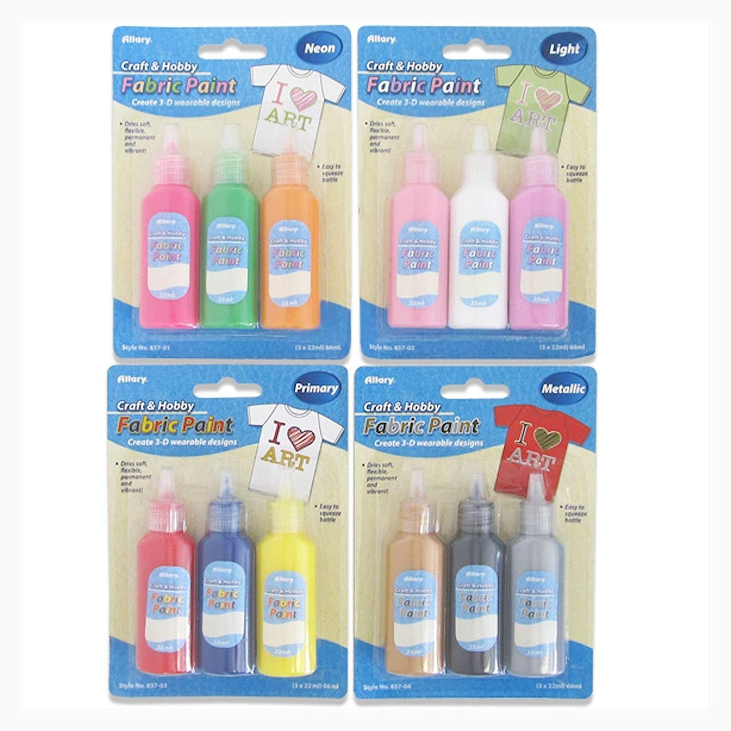 12 Fabric Paint Tubes of Assorted Colors for Craft & Hobby by Allary
