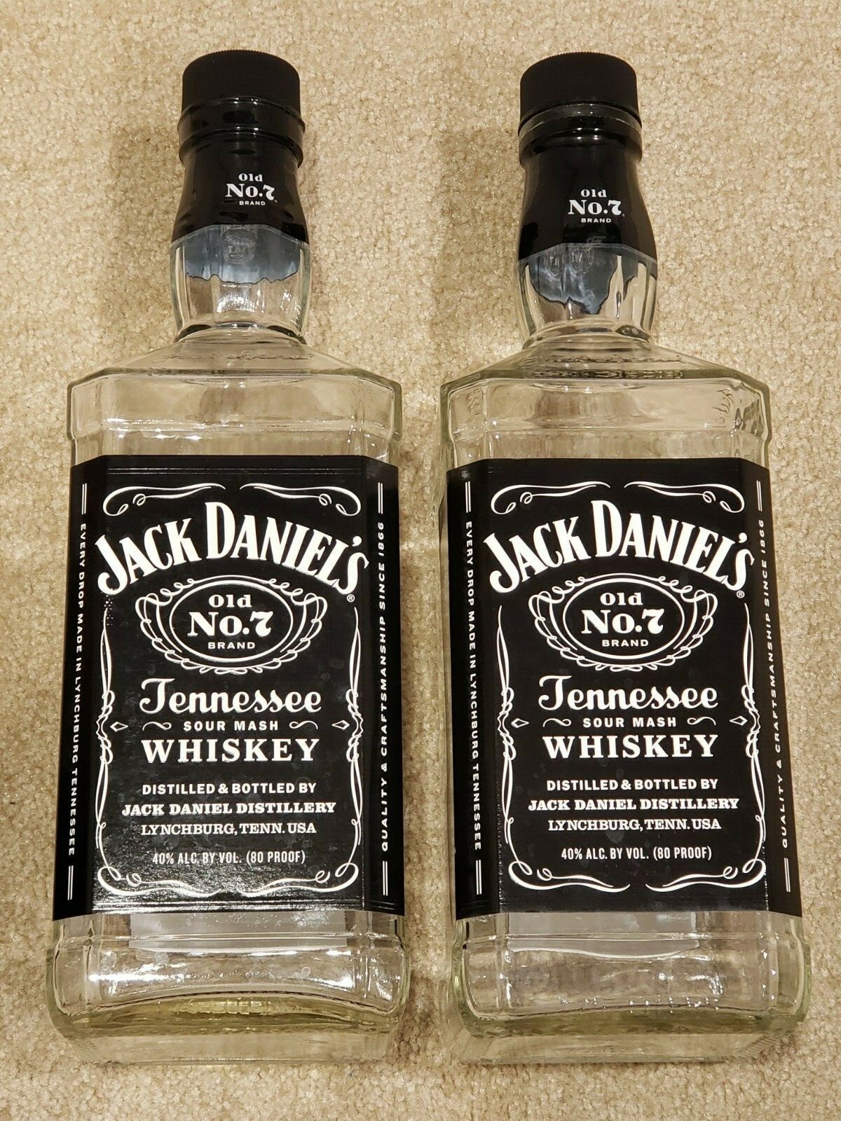 2x Jack Daniels EMPTY Glass Bottle with Cap Old No. 7 Tennessee Whiskey (1.75 L)