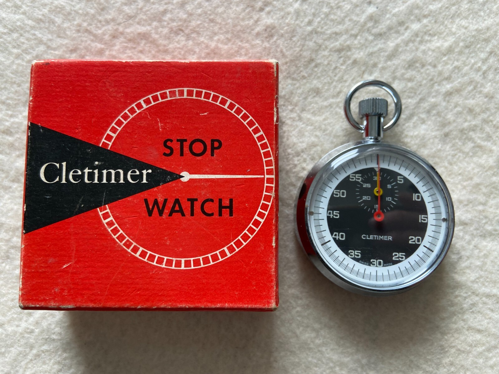 Vintage Swiss Made Cletimer Mechanical Wind Up Stop Watch with the box