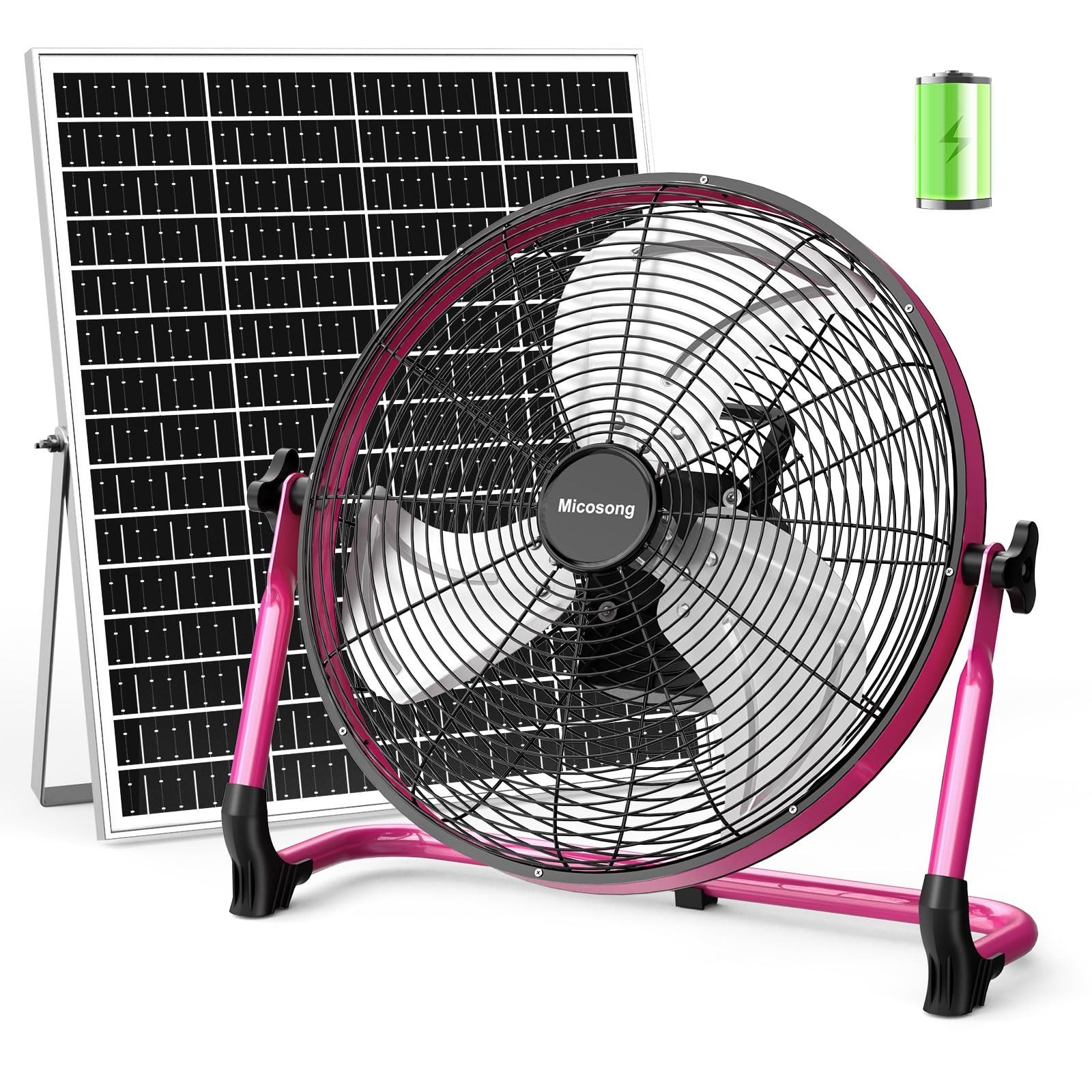 18” Solar Powered Floor Fan, 40W Cordless Fan Outdoor, Long Lasting Battery O...
