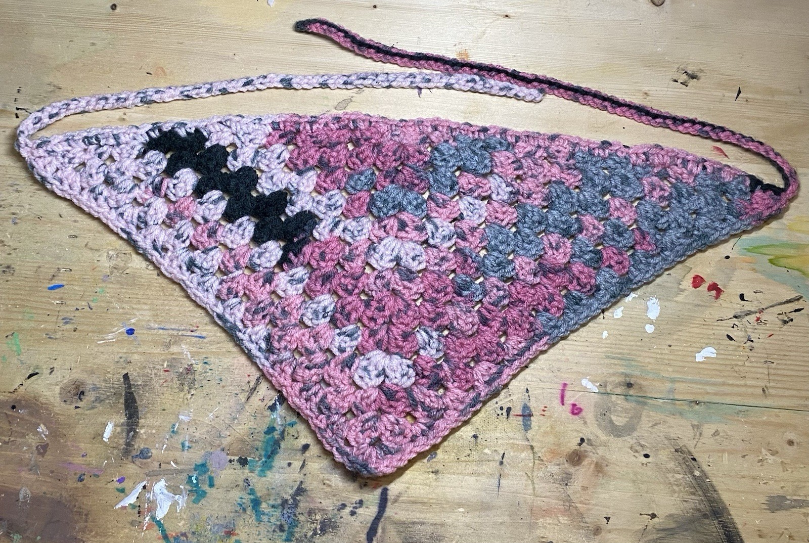 Handmade Crochet Bandanna Pink, Black, Grey Color Combo