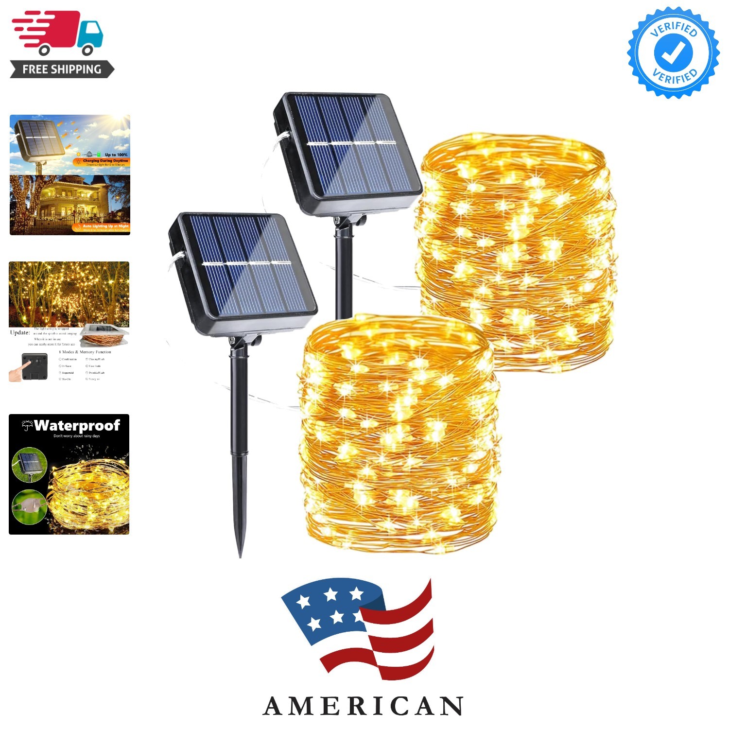 Solar Fairy Lights, 2-Pack Total 80FT 240LED Lights, Warm White | Copper Wire...
