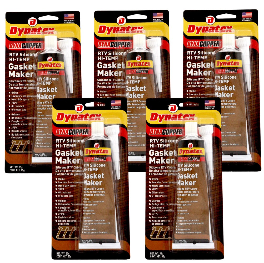 Dynatex DynaCopper RTV Silicone Copper Gasket Maker, 85g Tube (5-Pack)