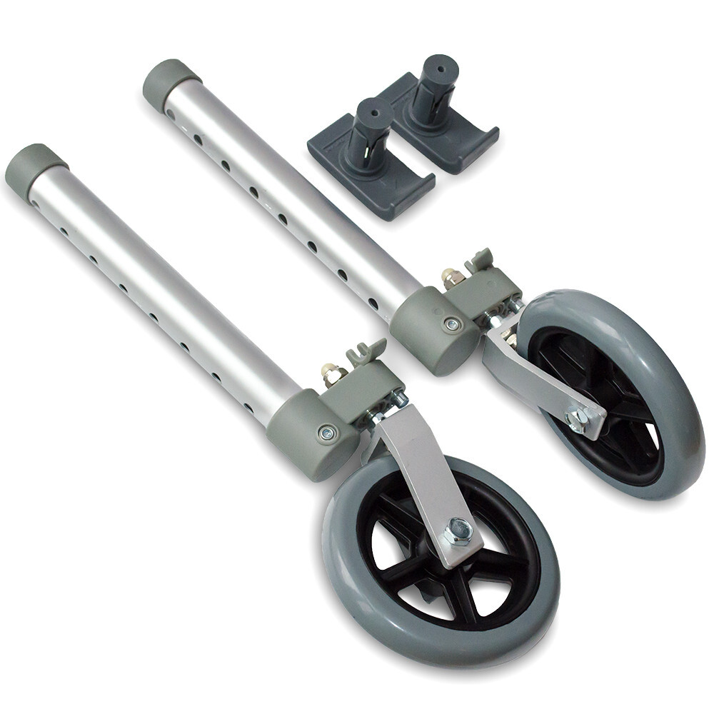Top Glides Swivel/Lock Walker 5" Front Wheels Kit with Universal FlexFit Ski