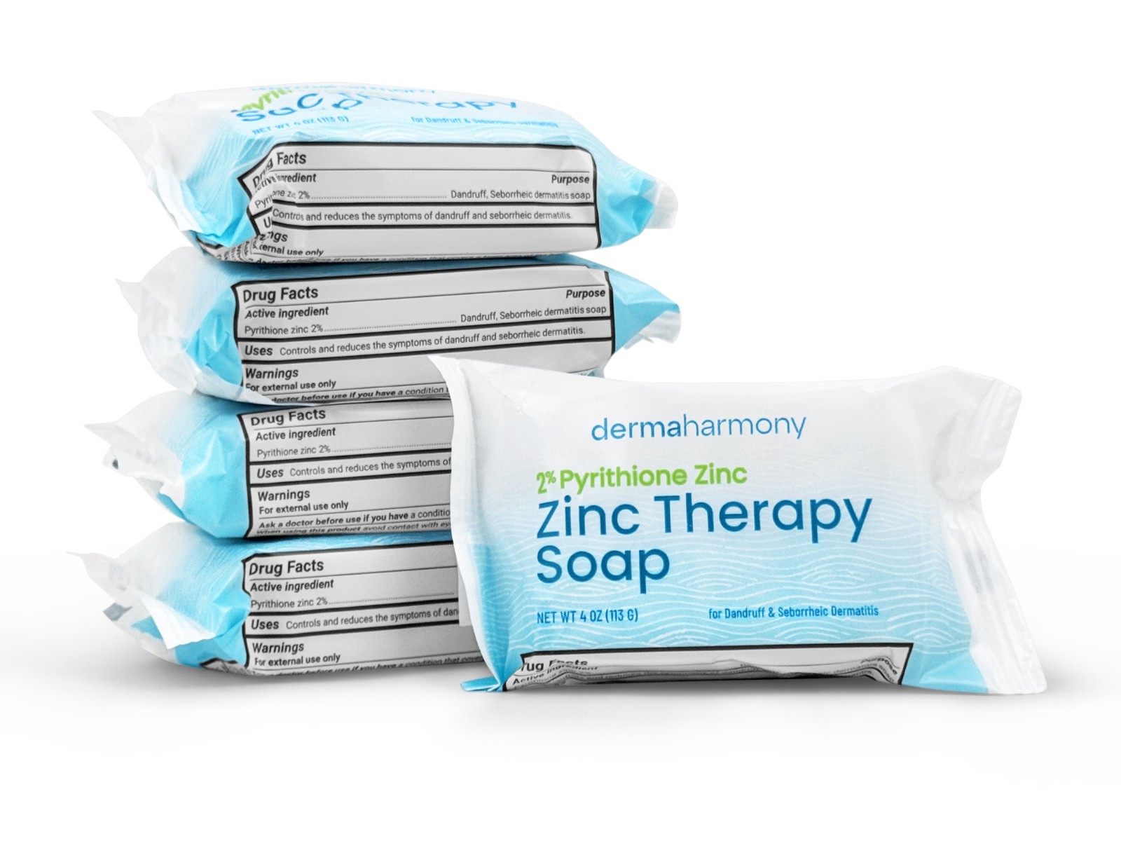 Five Pack - 2% Pyrithione Zinc (ZNP) Bar Soap - DermaHarmony 4 oz (Made in USA)