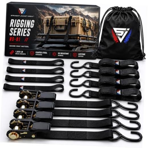 Ratchet Tie Down Straps (4 Pack) - 1,823lb Max Break Strength incl. (4) Heavy