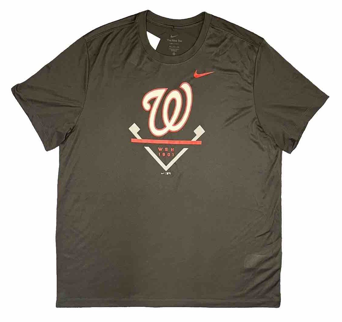 Mens 2XL Nike Dri-Fit Washington Nationals Short Sleeve Shirt MLB Logo Gray New