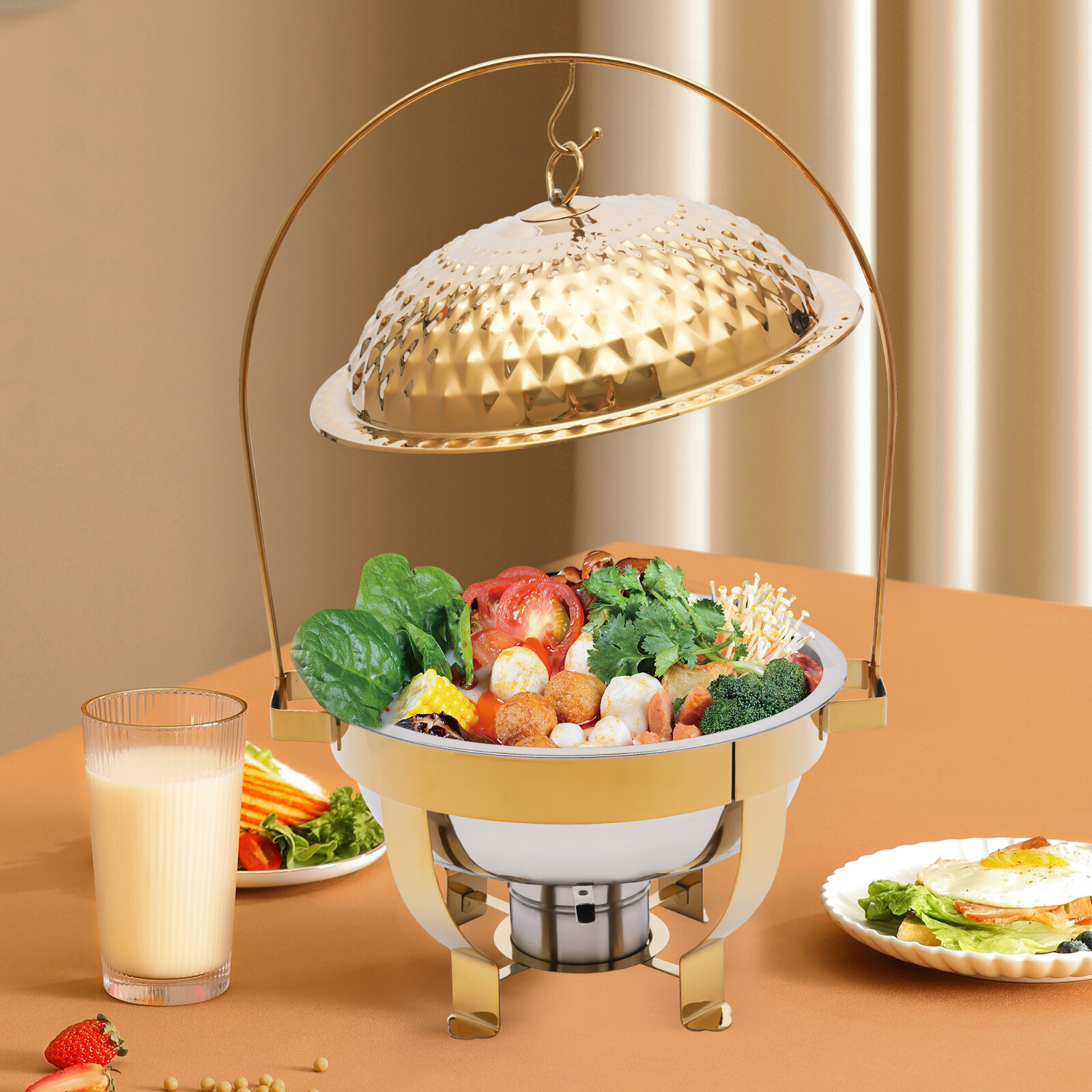 Stainless Steel Chafer Chafing Dish Set Buffet Catering Food Warmer & Lid Gold