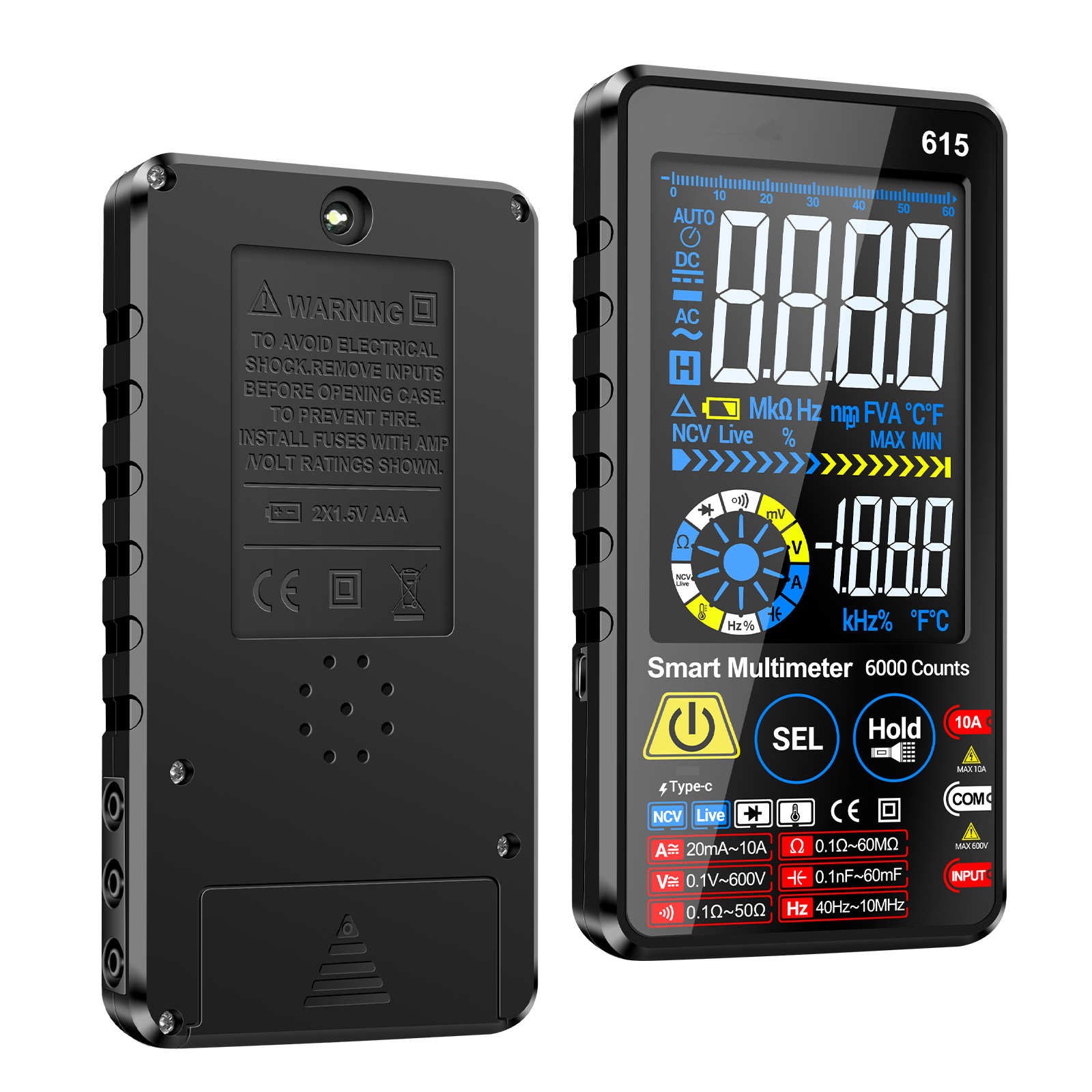 Digital Multimeter Tester Auto Range 6000 Counts For AC DC Current Volt Ohm Hz