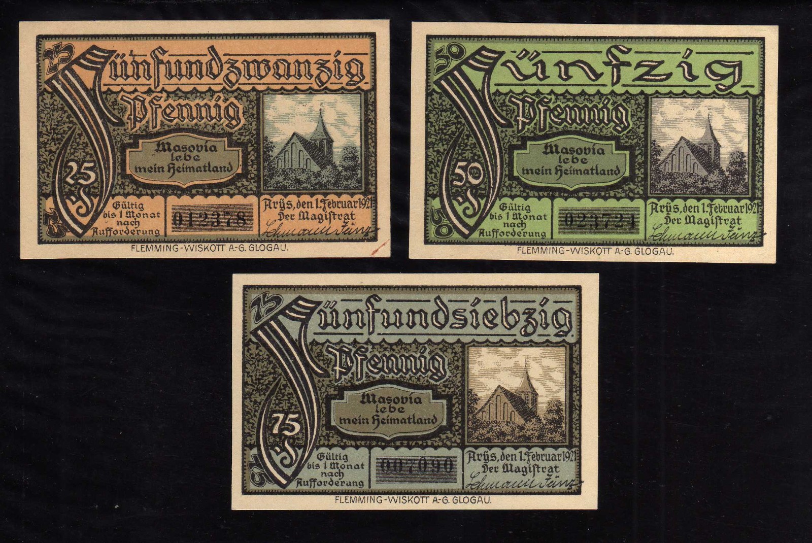 ARYS - GERMANY NOTGELD - 25, 50, 75 PFENNIG