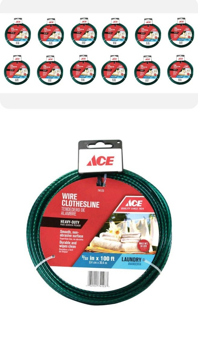12 Rolls of Ace Weather PVC Coated Resistant Wire Cable Clothesline 5/32" x 100'