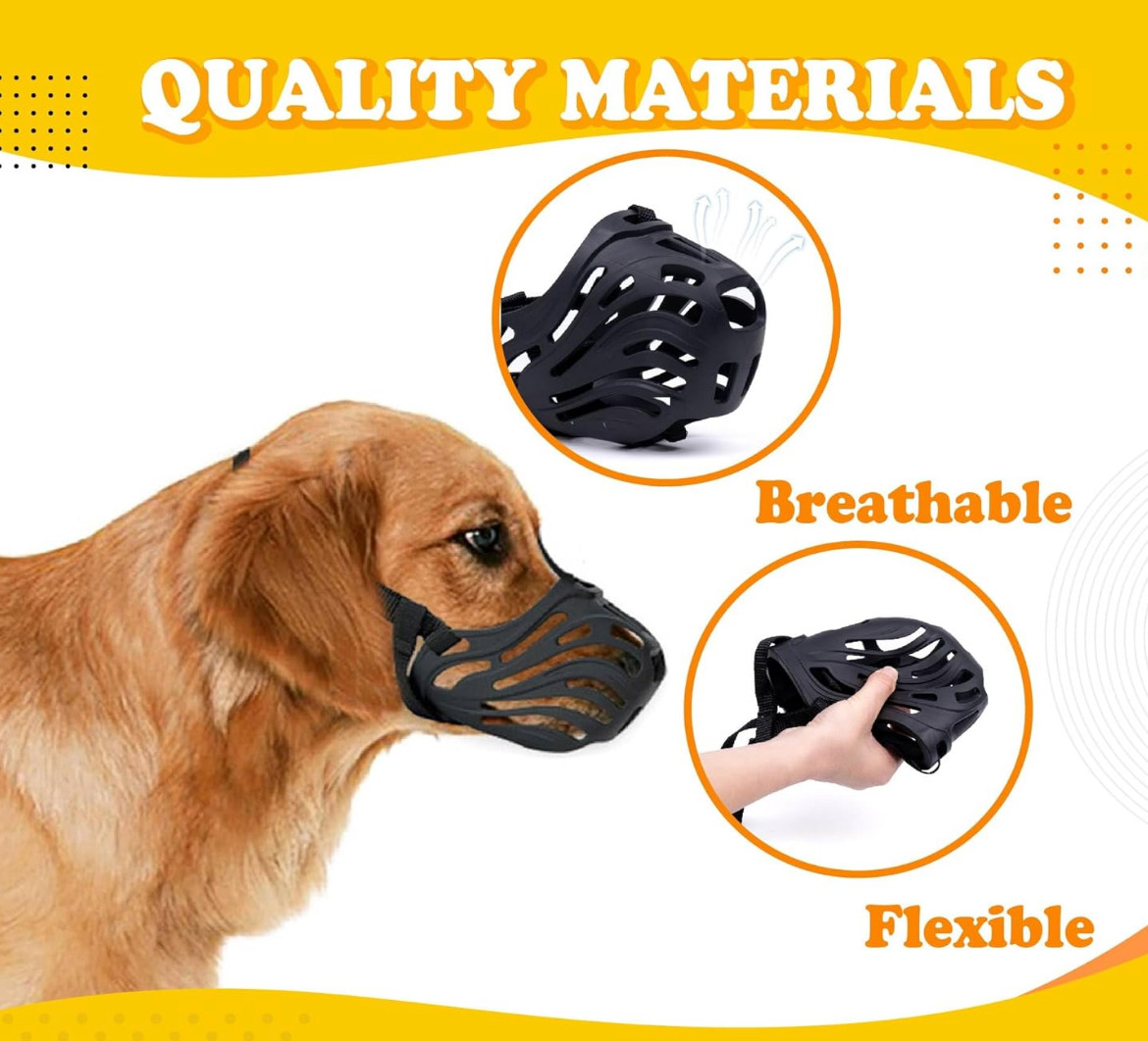 Silicone Basket Dog Muzzle Size 7 Adjustable Straps Breathable Pet Safety L4