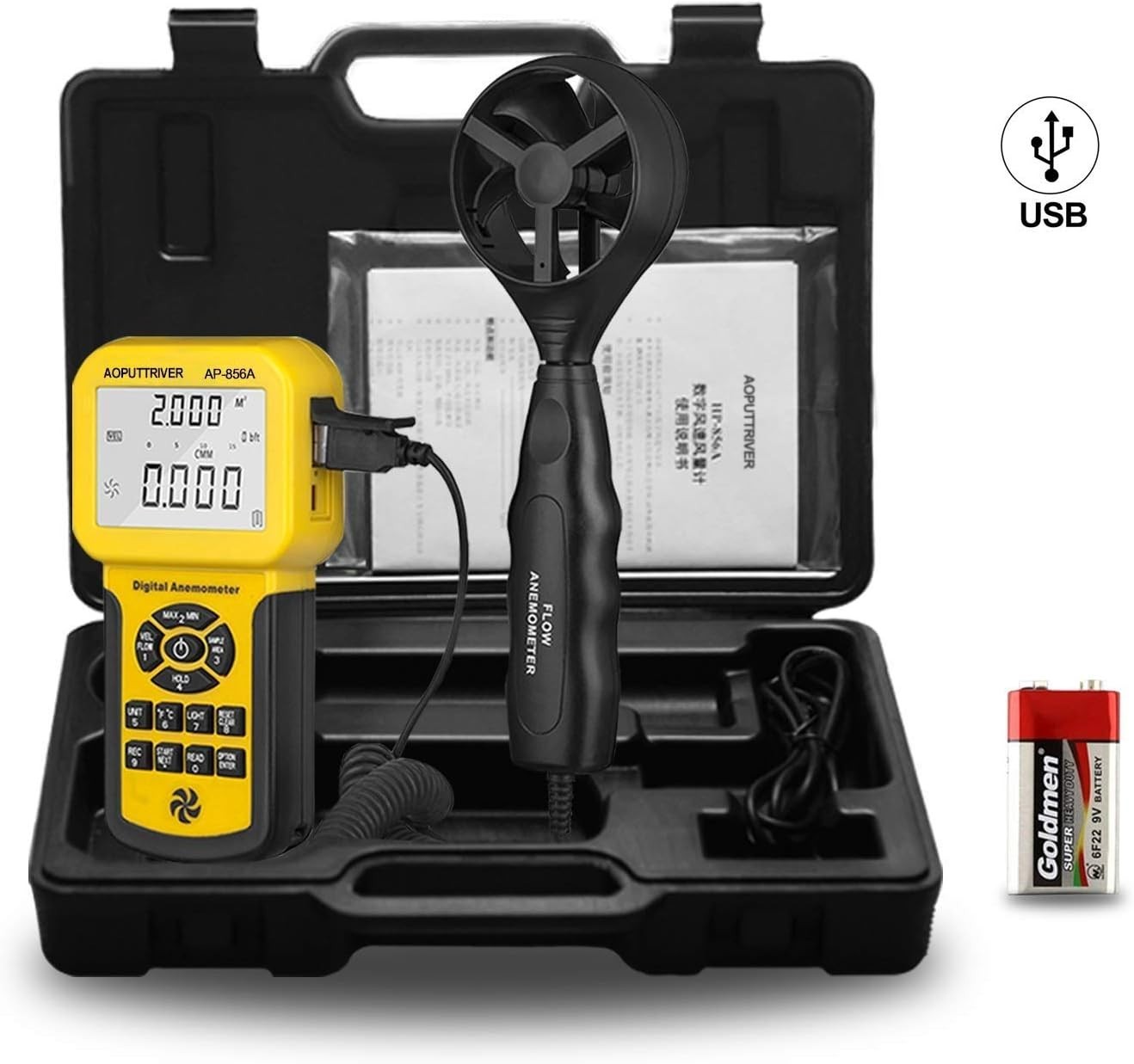 High Precision HVAC Anemometer - Handheld Wind Speed Meter with USB Connectivity