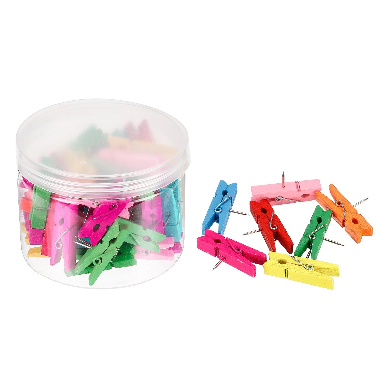 Wood Pushing Pins, 50pcs Tweezers Props with Clips, Multicolor