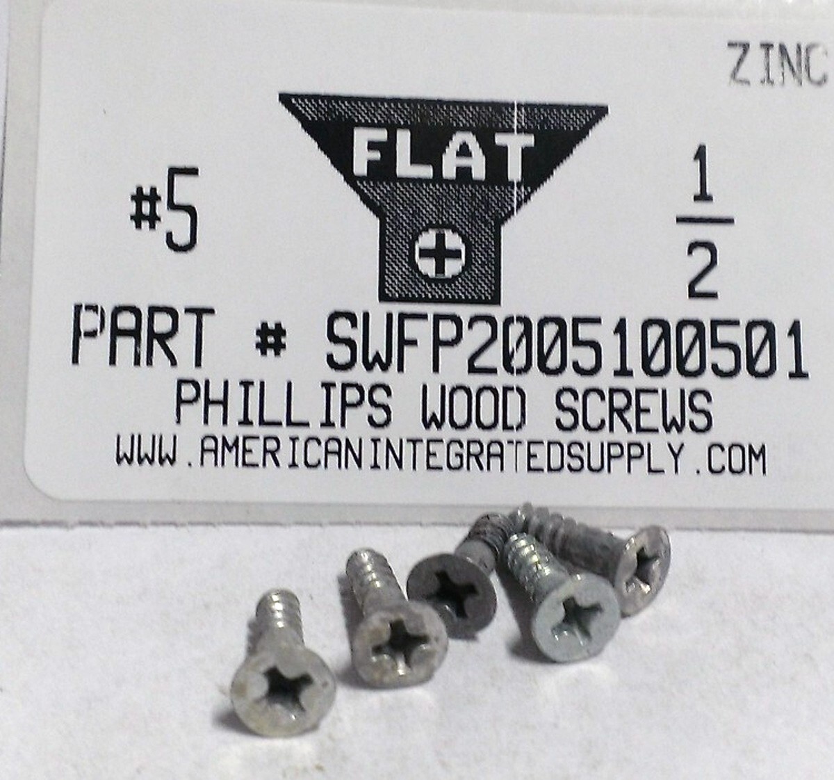 #5x1/2 Flat Head Phillips Wood Screws Steel Zinc Plated (100)
