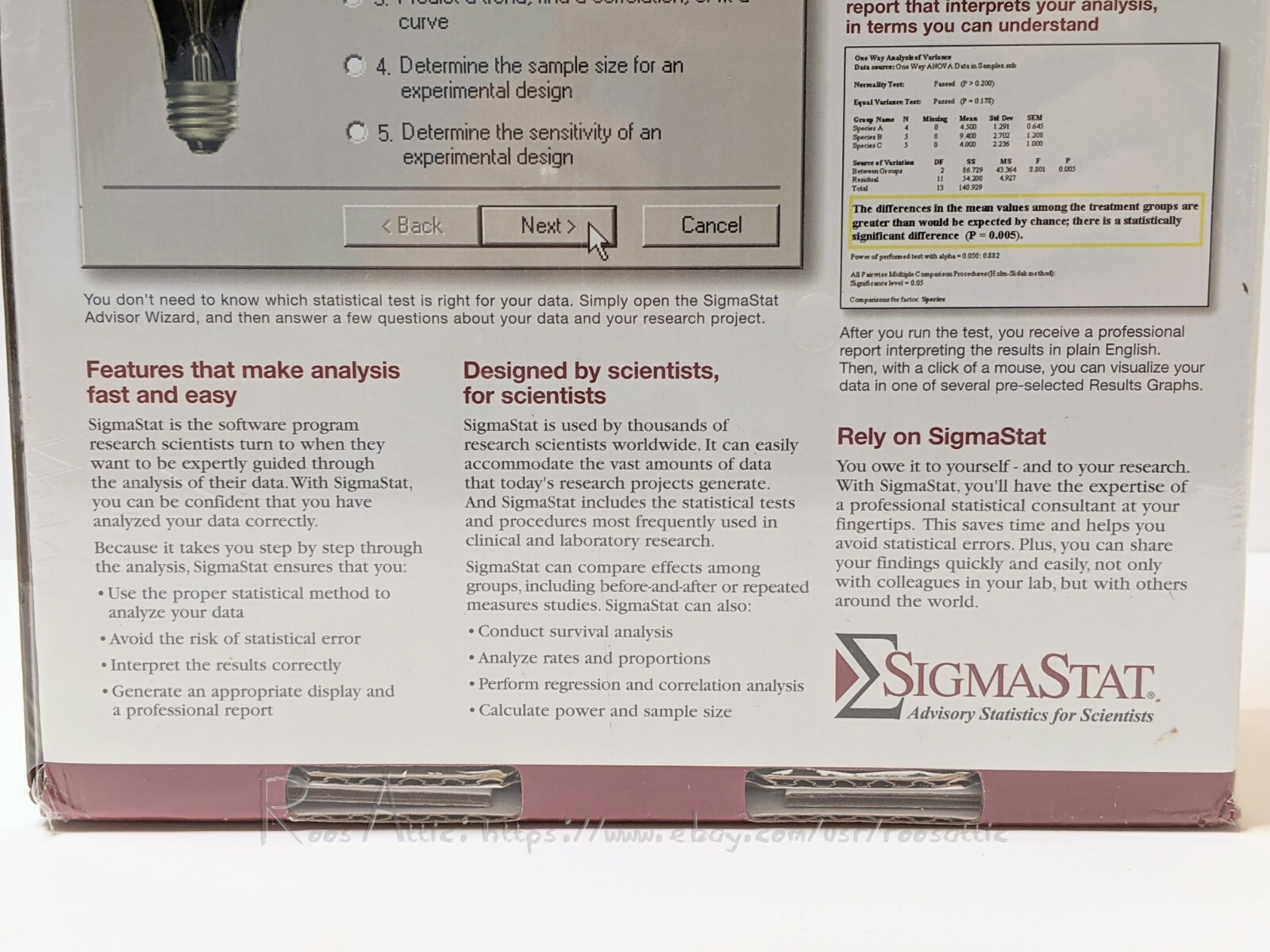 SYSTAT SigmaStat 3.5 Advisory Statistics for Scientist: Windows XP 2000 NT (NEW)