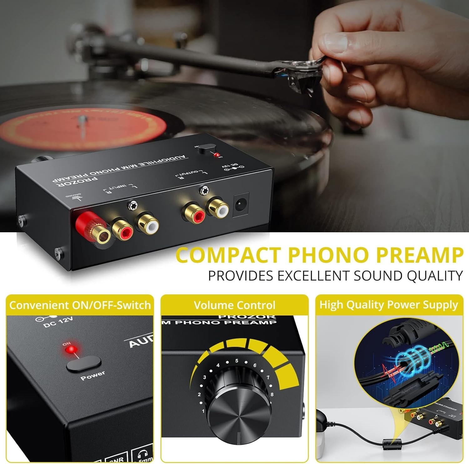 High-Performance M/M Phono Preamp with RCA Inputs & Volume Control, 63dB Gain