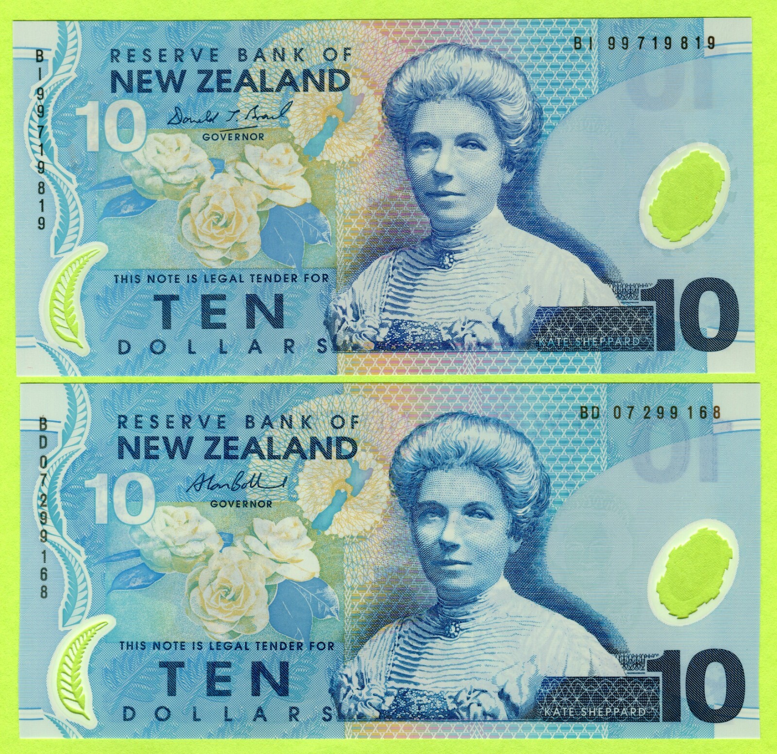 New Zealand 10 Dollars 1999 2007 P186a 186b UNC - Polymer