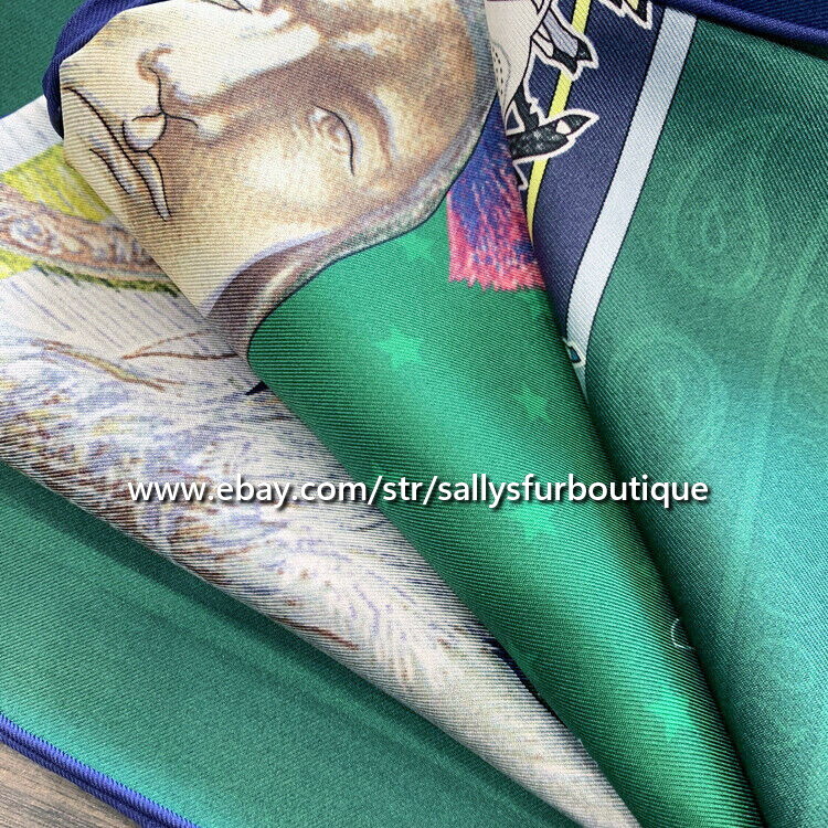 Sallys 18 Momme Twill Silk Wrap Scarf Indians Print Double Face Kerchief 35"