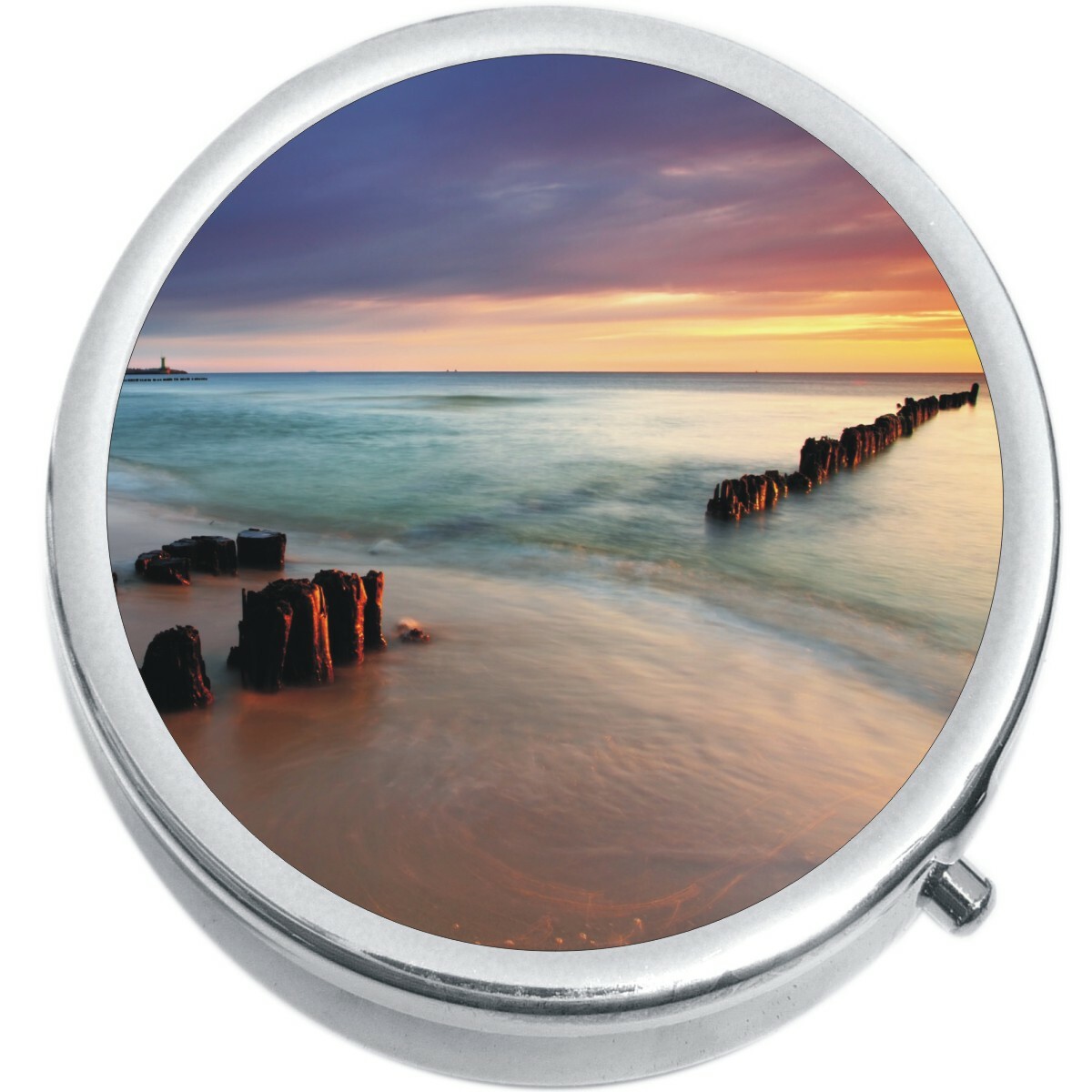 Beach Sunset Purple Medicine Vitamin Pill Box