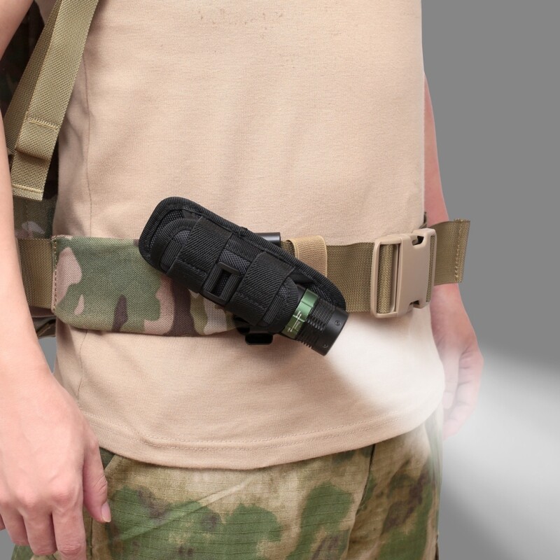 LED Flashlight Lining 360° Rotating Torch Holster Black Nylon Clip