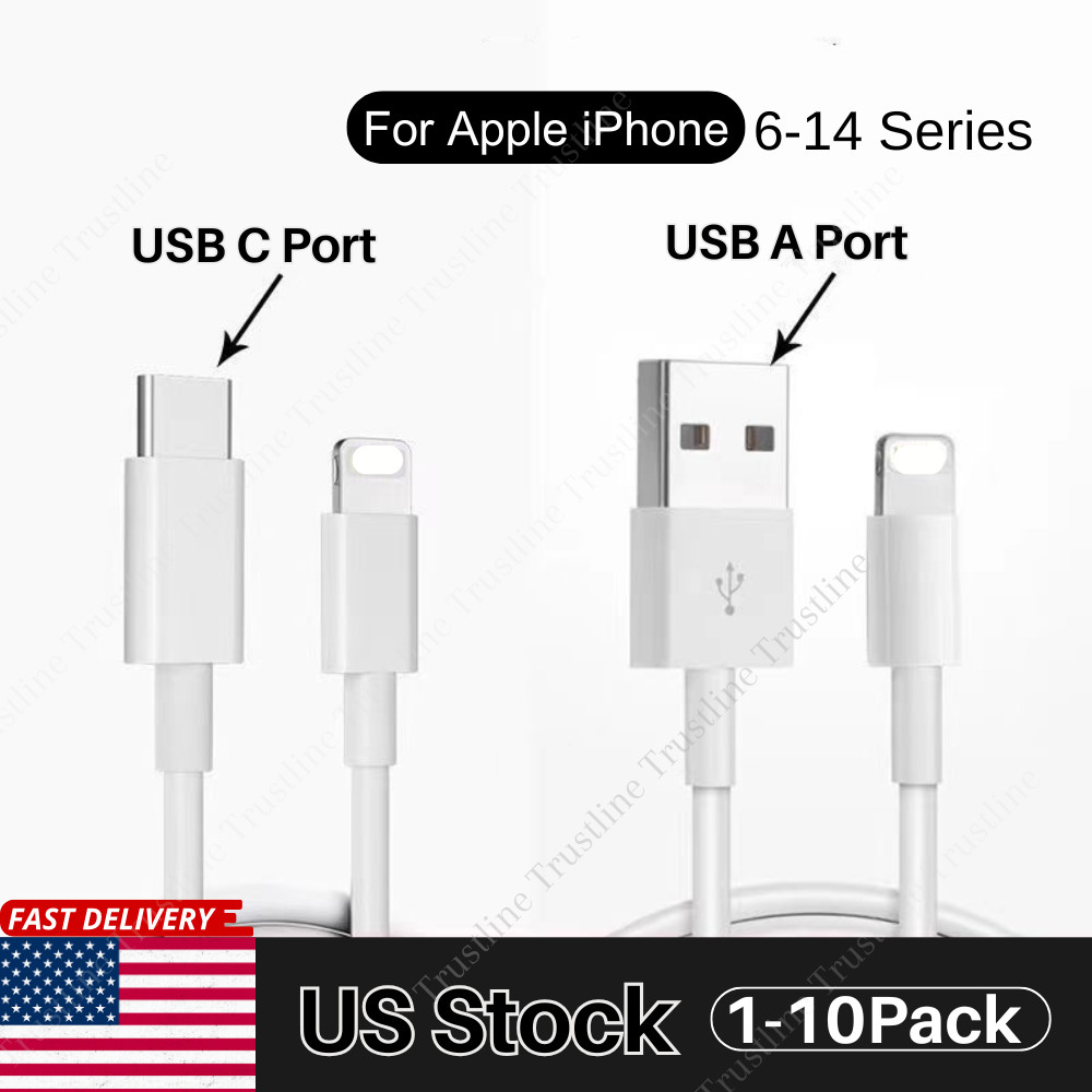 6Ft 3Ft Fast Charger For i-Phone 14 13 12 11 XS 8 6 USB A Cable Type C Cord Lot