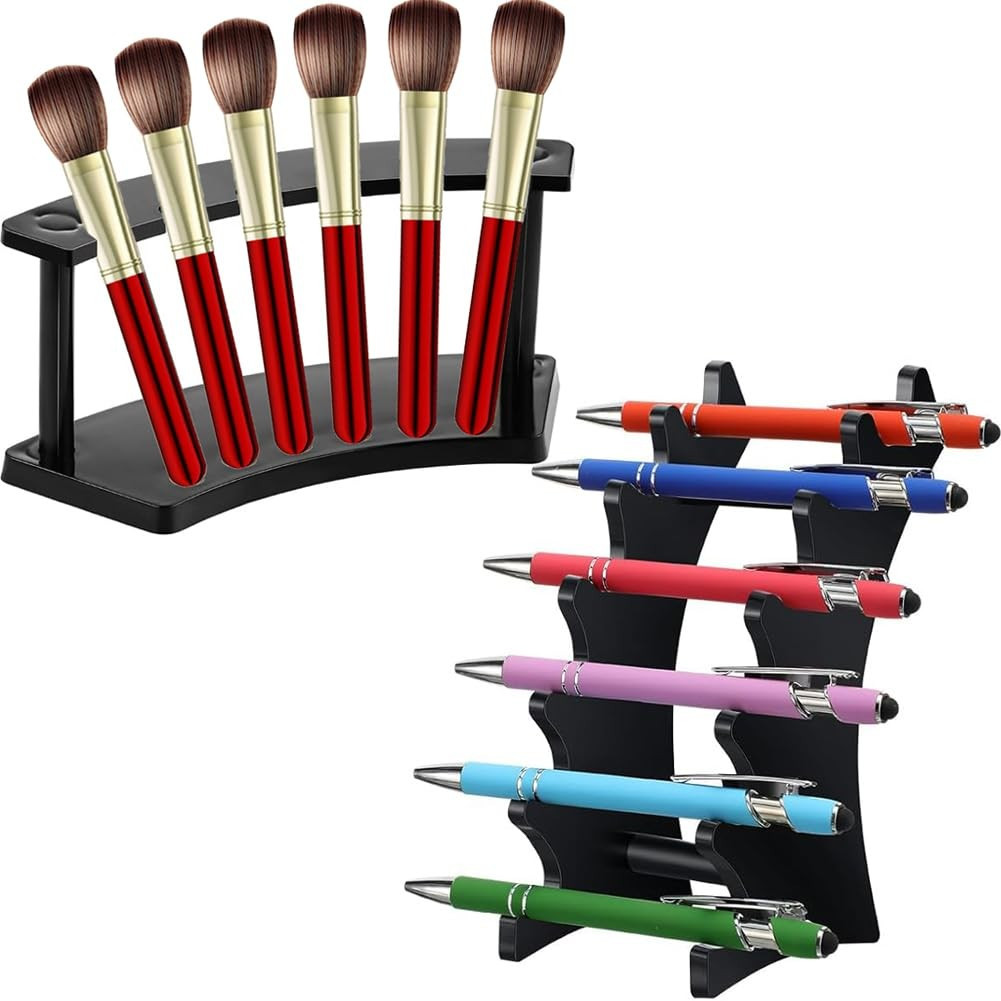2 Pieces Plastic Pen Holder Stand, 6-Slots 2 Kinds Vertical and Horizontal Pe...