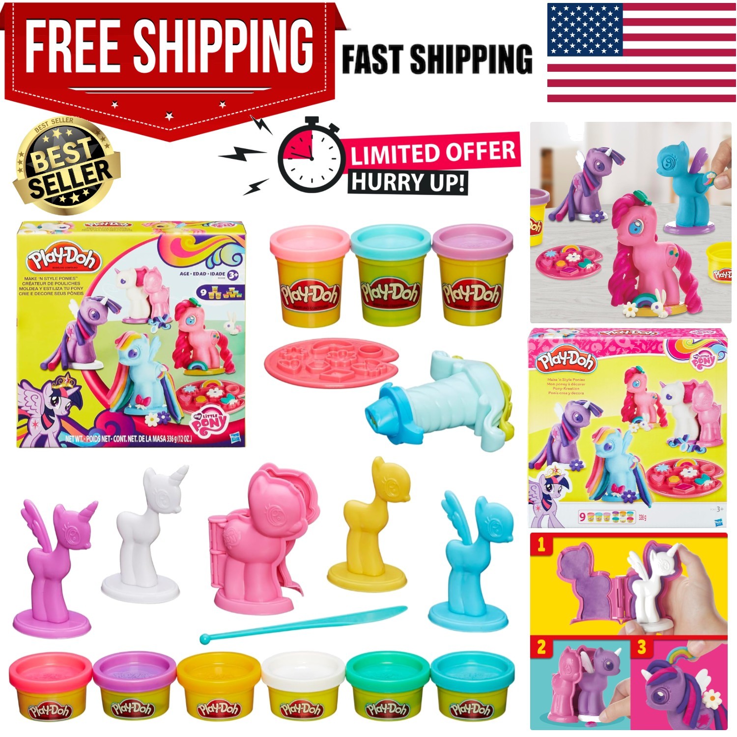 Play-Doh Make & Style Ponies Set, Toys and Figures, Kids Arts and Crafts Play...