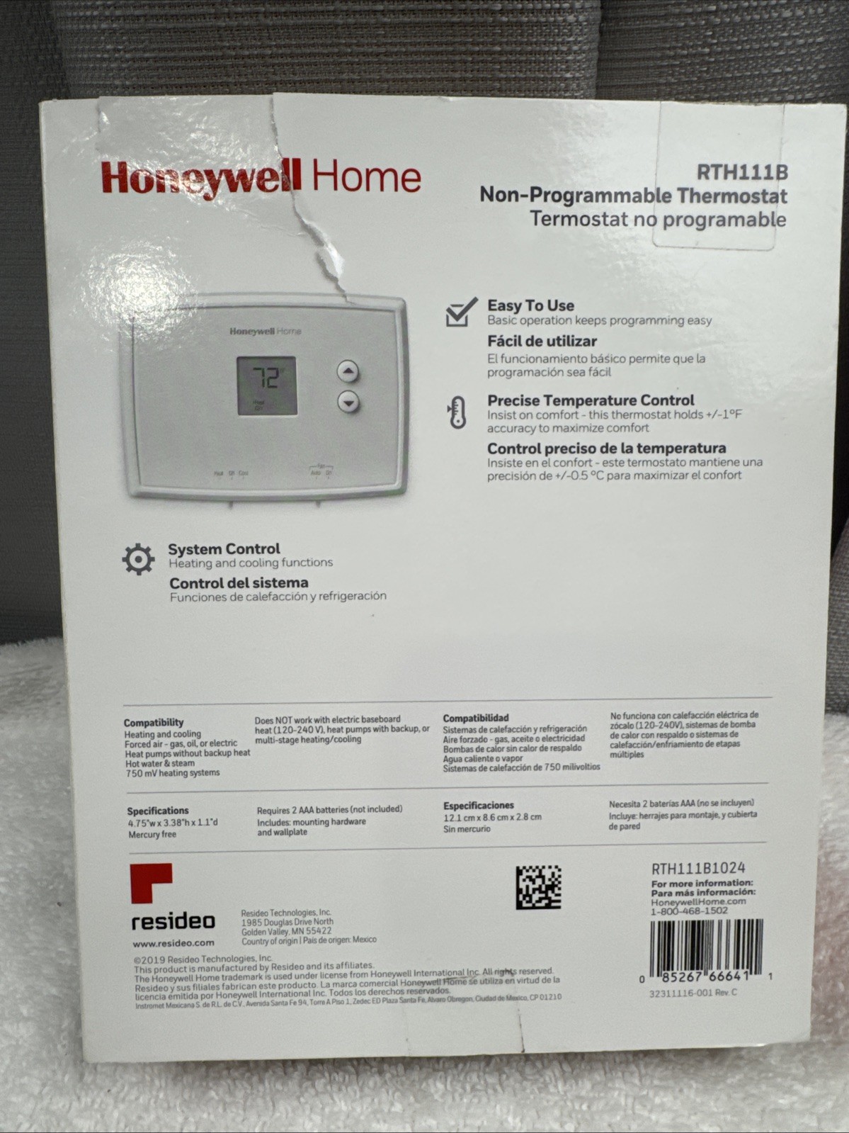 Honeywell RTH111B1024 Digital Non-Programmable Thermostat - White