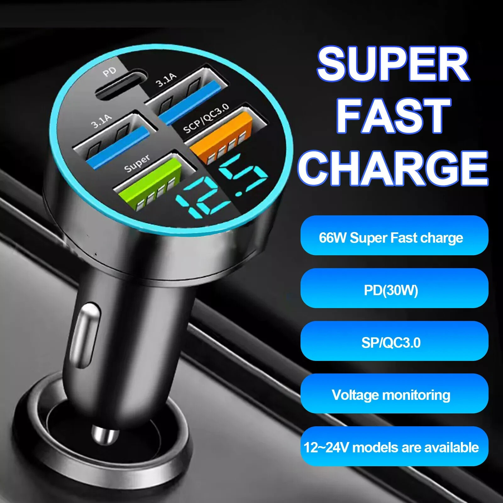 3 Pack 4 USB Port Fast Car Charger PD 3.1A Cigarette Lighter Adapter Cell Phone