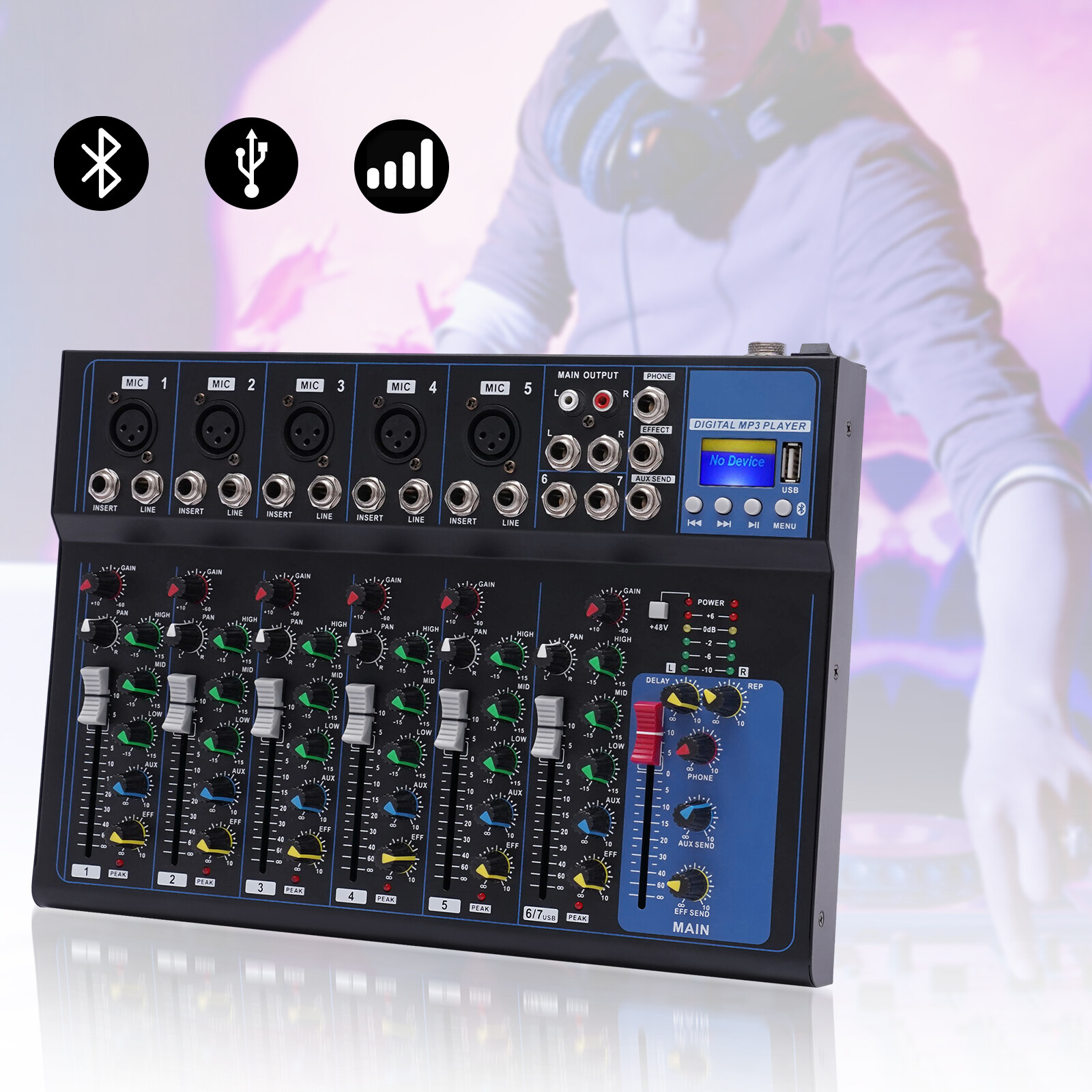 2/4/5/6-16 Channel Mixing Console Sound USB Bluetooth Live Studio Audio Mixer