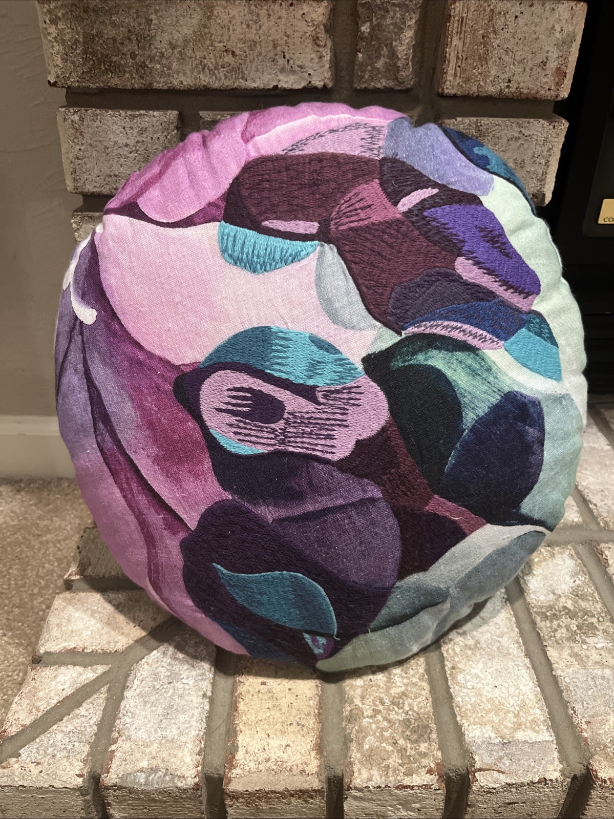 Anthropologie Linen Cotton Blend Round Decorative Pillow Boho Chic