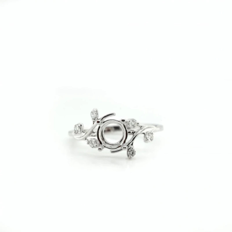 6mm Round Semi Mount Ring 925 Sterling Silver Floral Vine Women Wedding Ring