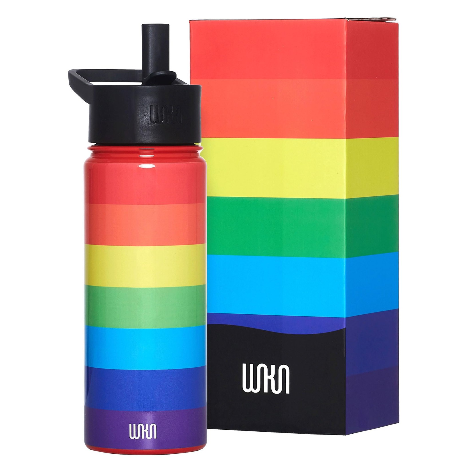 Wildkin Kids 18oz Stainless Steel Water Bottle, Rainbow Stripe
